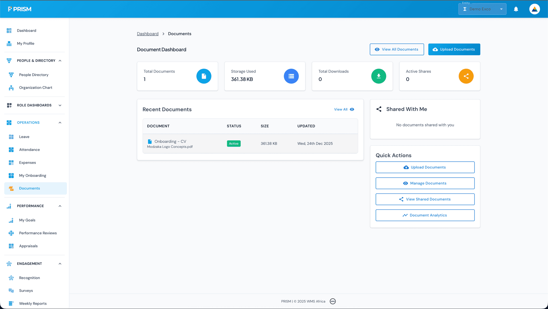Document management dashboard