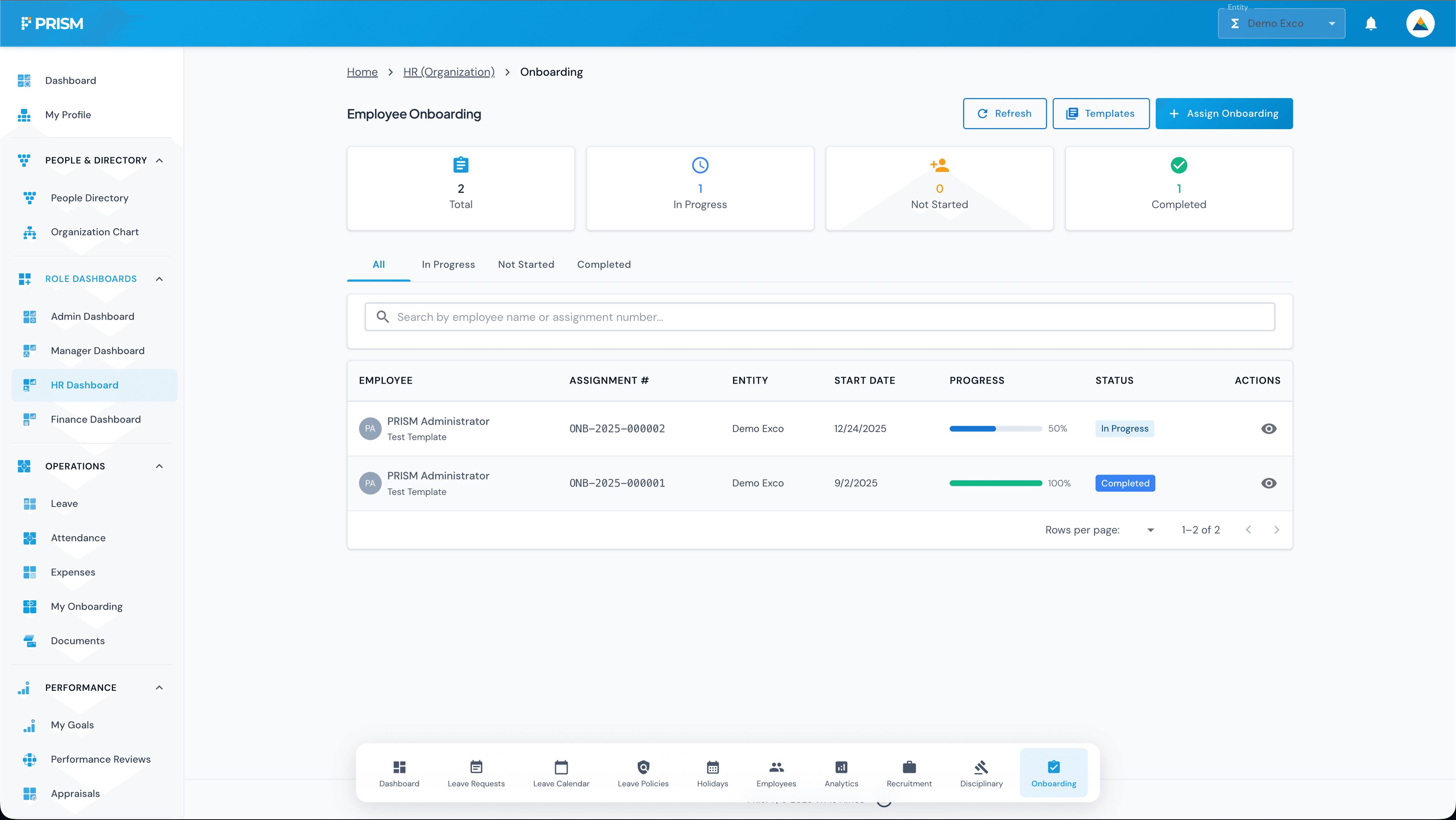 Employee Onboarding interface