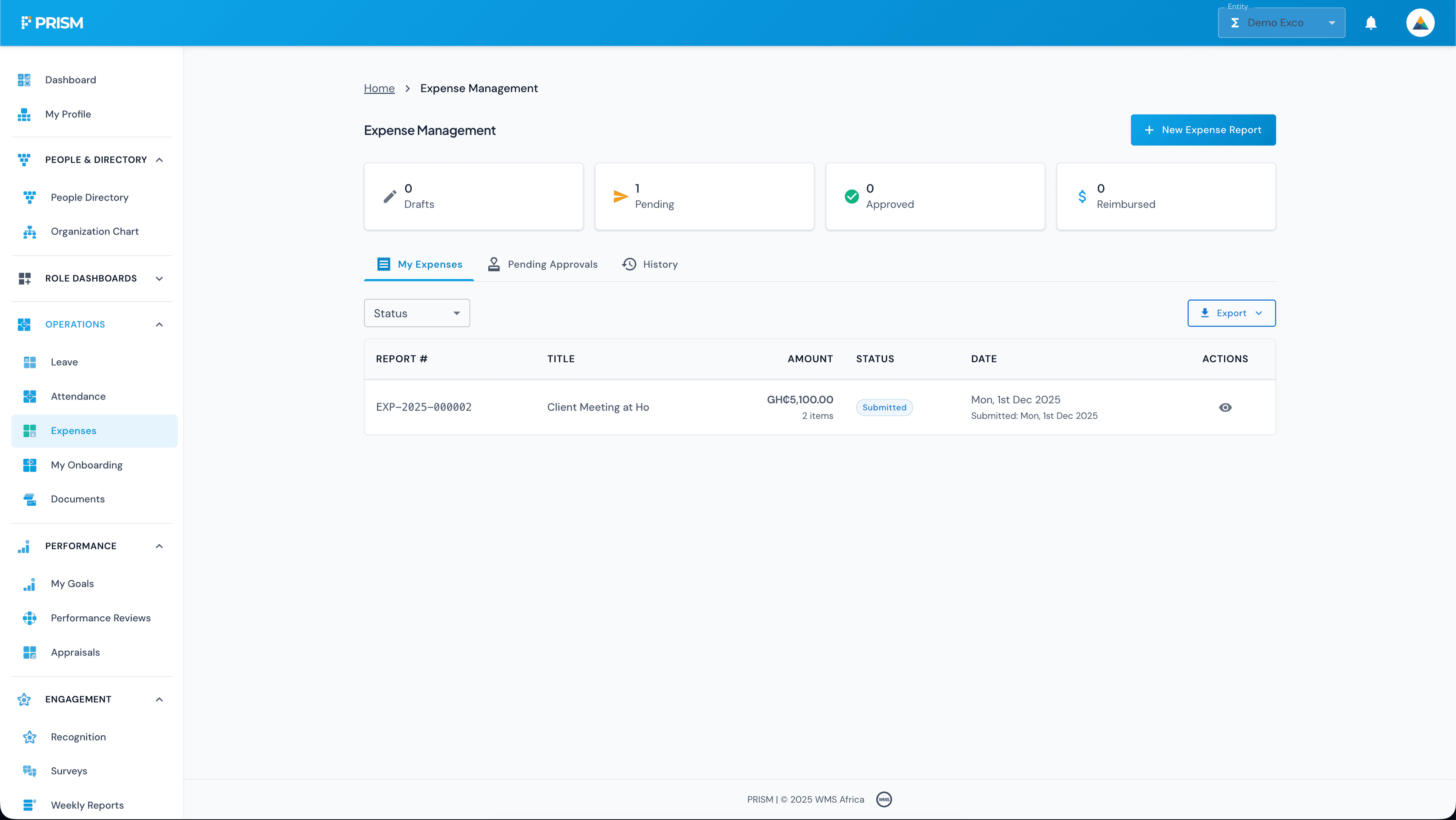 Expense Management interface