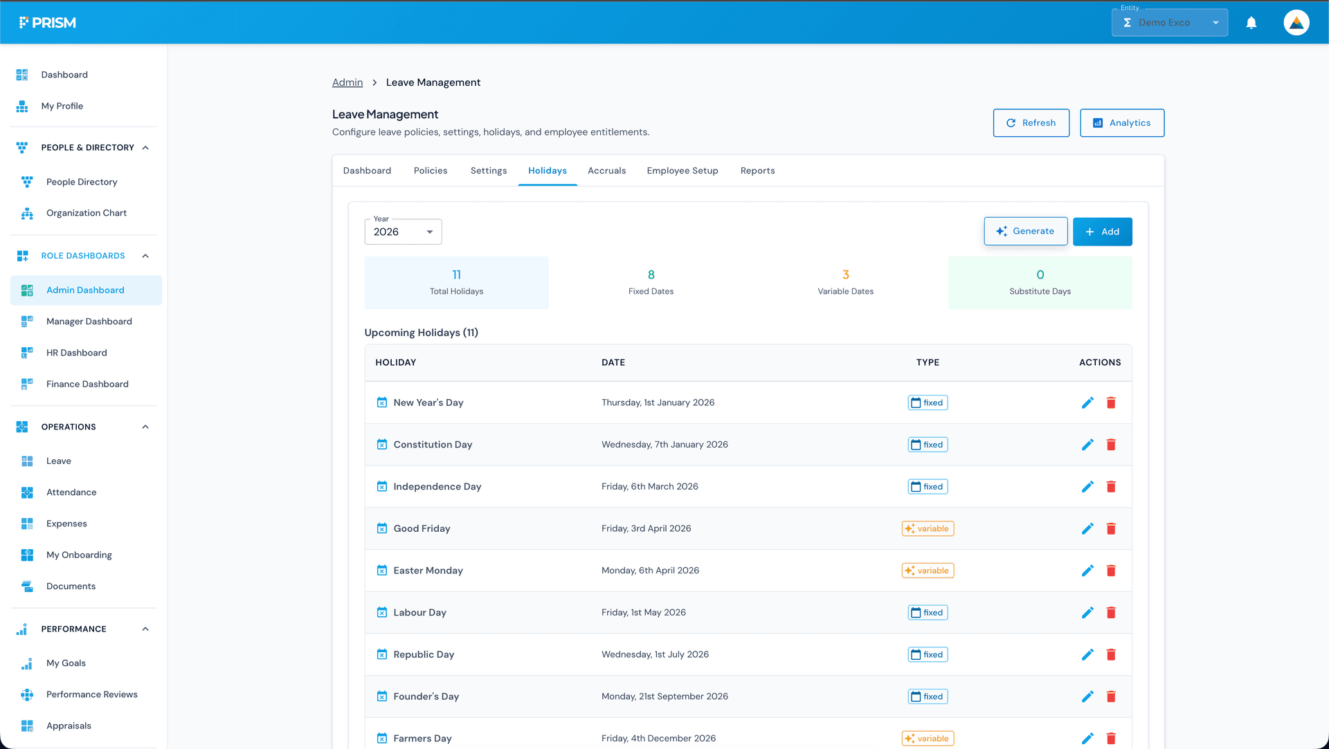 Leave management dashboard showing cross-year leave requests