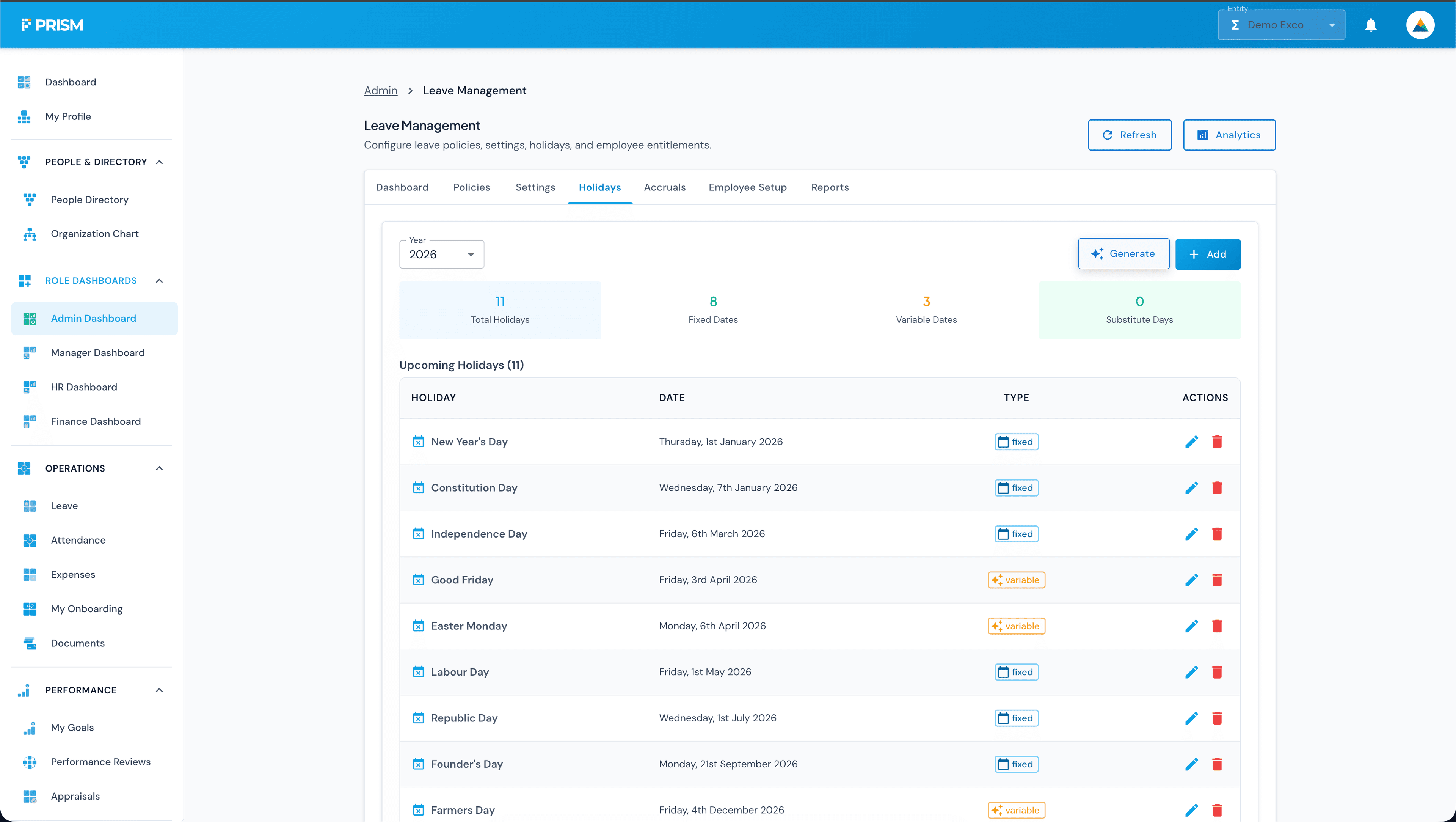 Leave Management interface