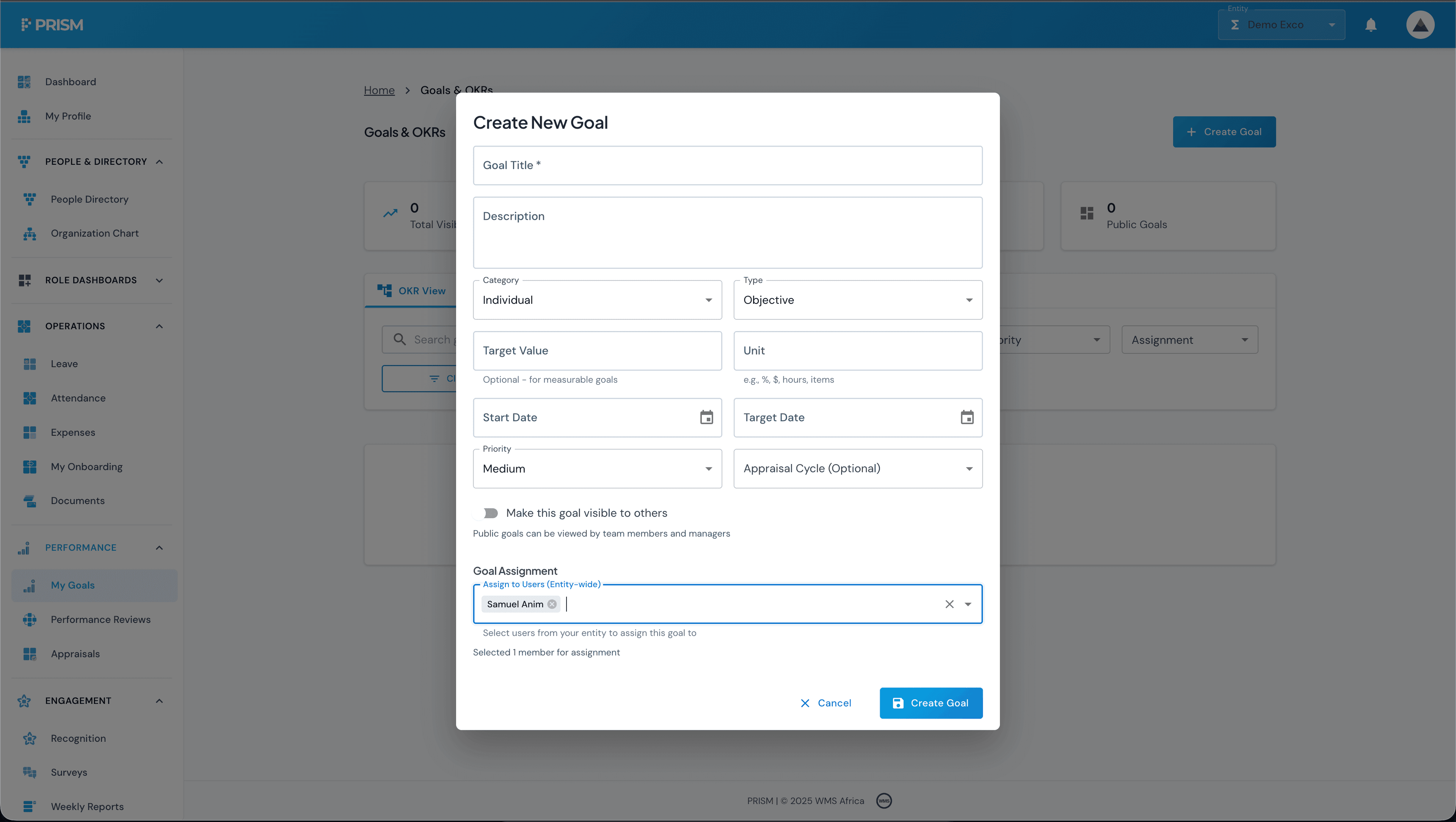 Performance Reviews interface