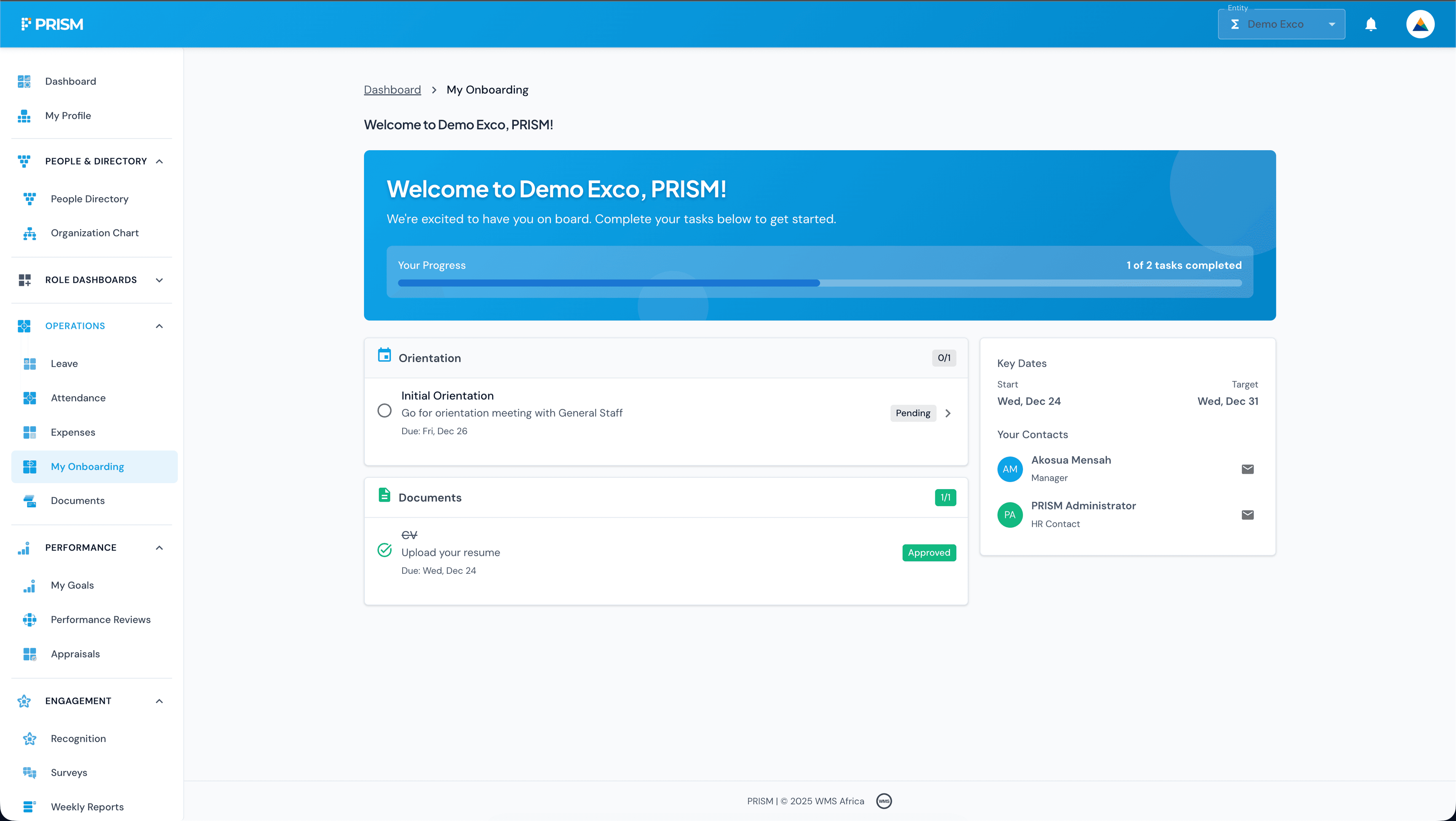 A new hire's onboarding view