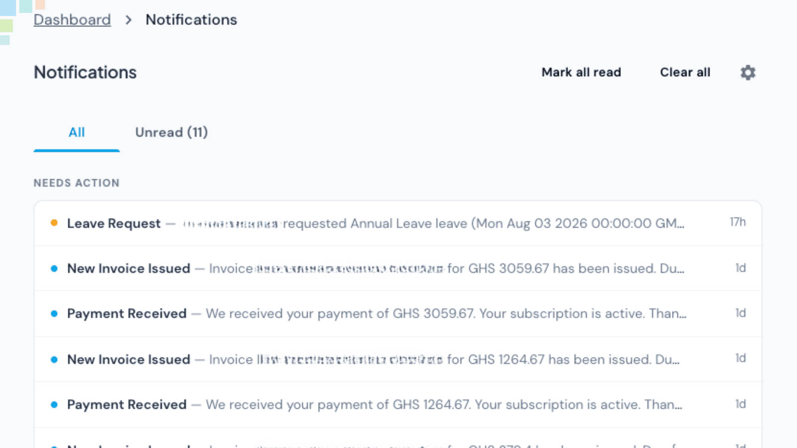 Notices and recognition feed