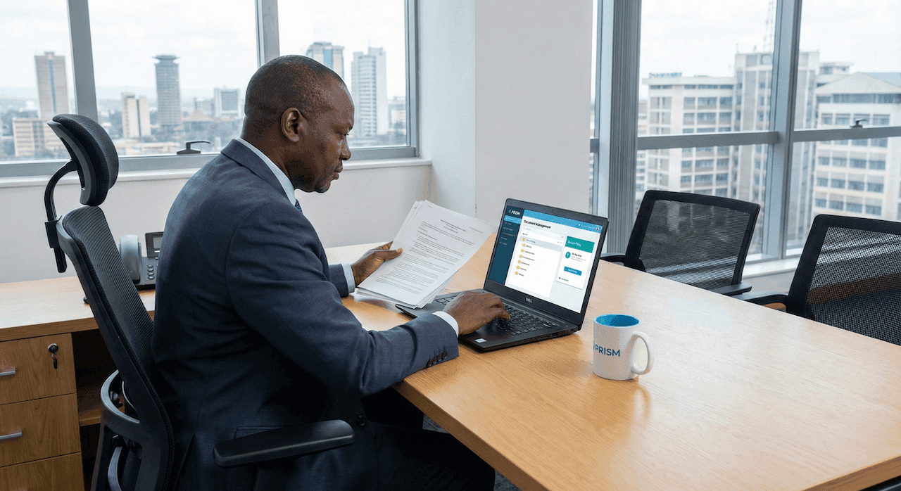 Bank executives reviewing documents